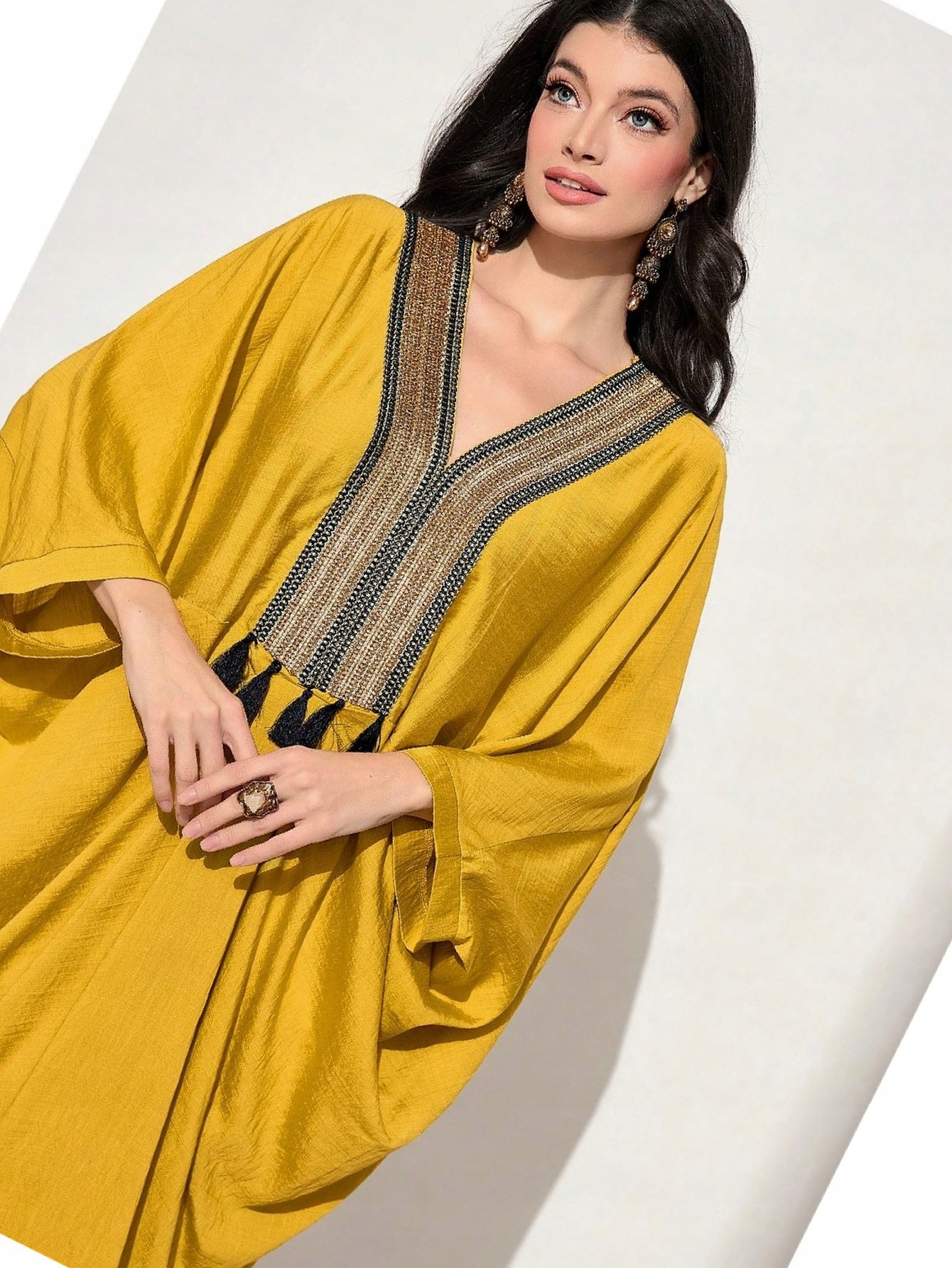 Šaty Arabská s třásněmi Lesklá ve stylu Žlutá Maksi S 36