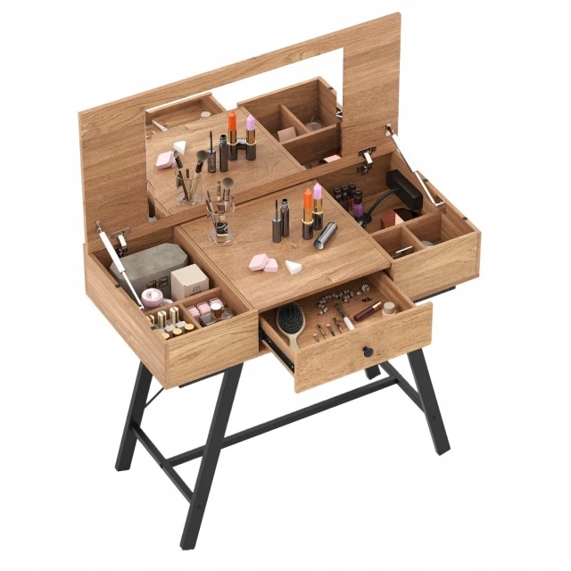 Kozmetický Stolík 96,5 X 46,5 X 80,5 CM S Veľkým Zrkadlom A Zásuvkou, Drevo