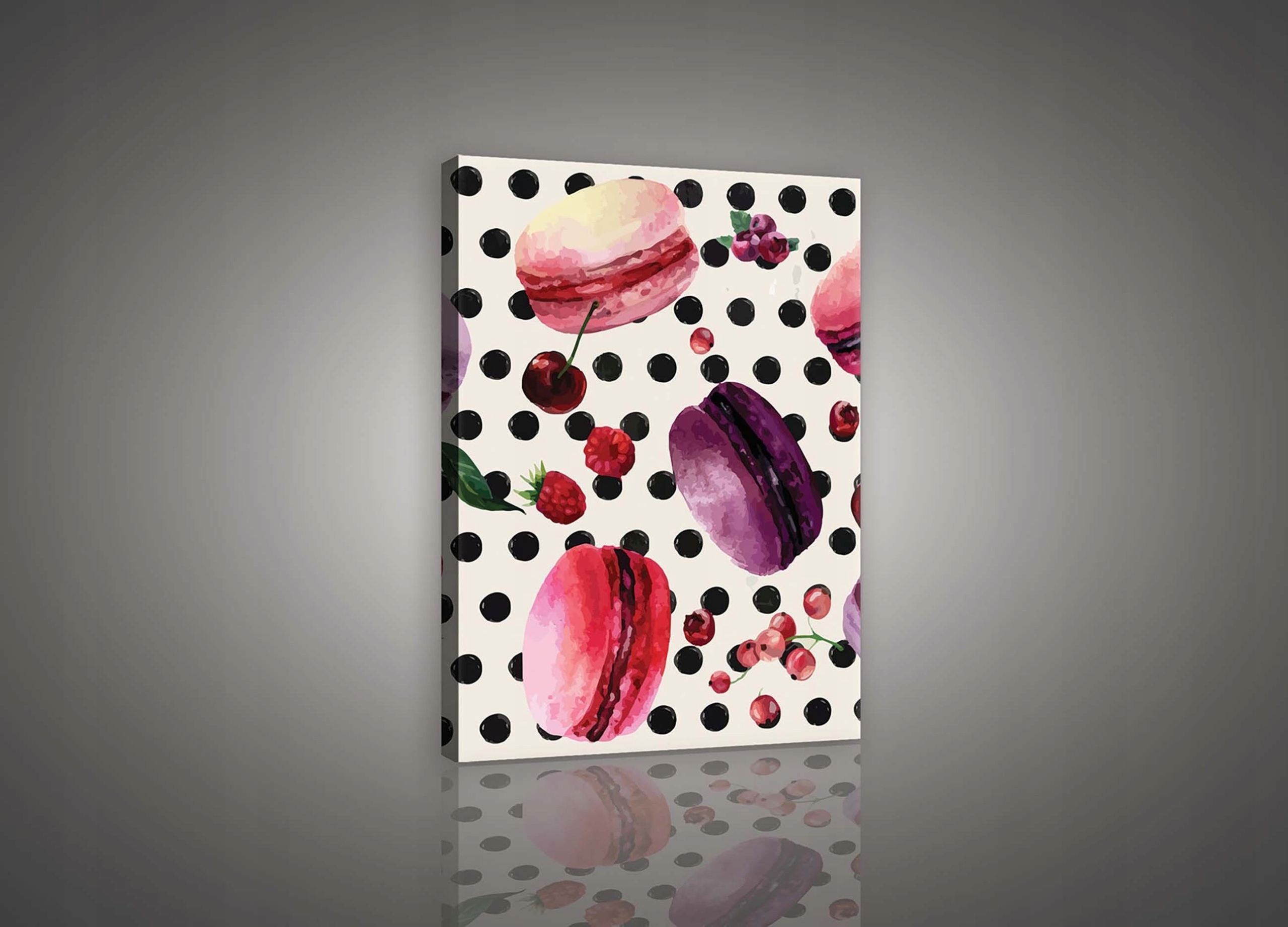 Obraz 60x80 Makarony borůvky dezert sladkosti akvarel růžová fialová
