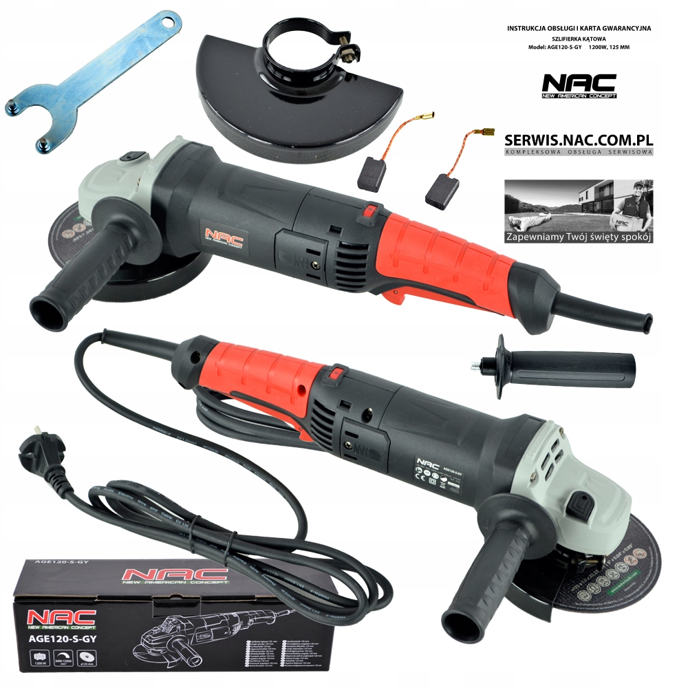 Szlifierka Kątowa Nac Moc 1200 W Tarcza 125 MM Płynna Regulacja Obrotów