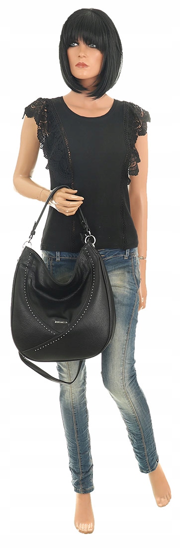 SILVIA ROSA Włoska Torebka Damska worek listonoszka na Ramę SB6820 Black Materiał dominujący skóra ekologiczna