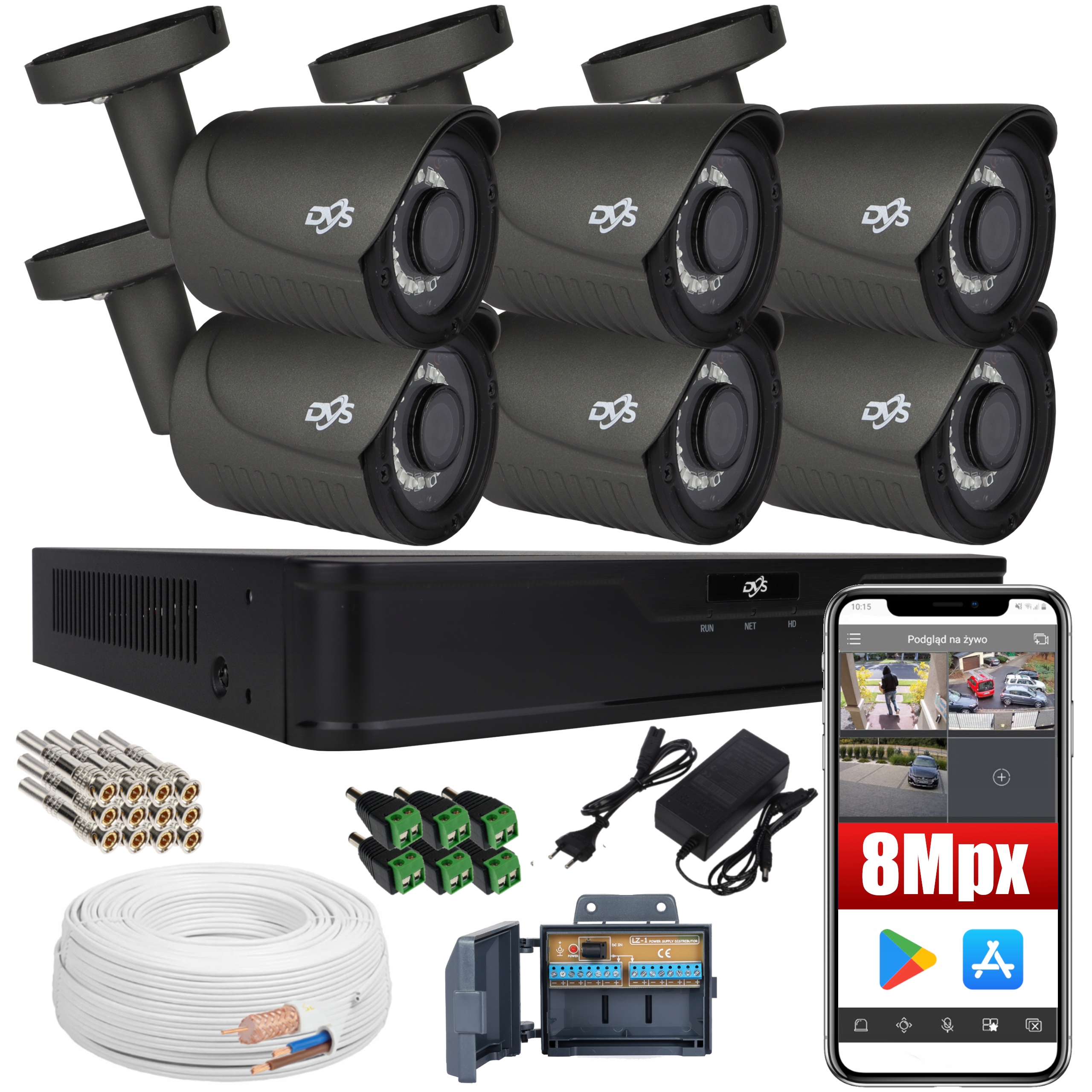 MONITORING ZEWNĘTRZNY 6 KAMER 8MPX 4K APLIKACJA