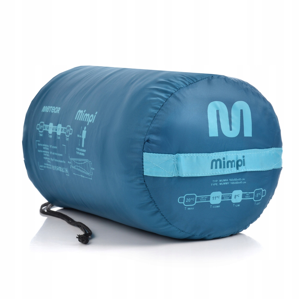 Śpiwór Meteor niebieski Mimpi mumia do -5st 160x60cm Model MIMPI