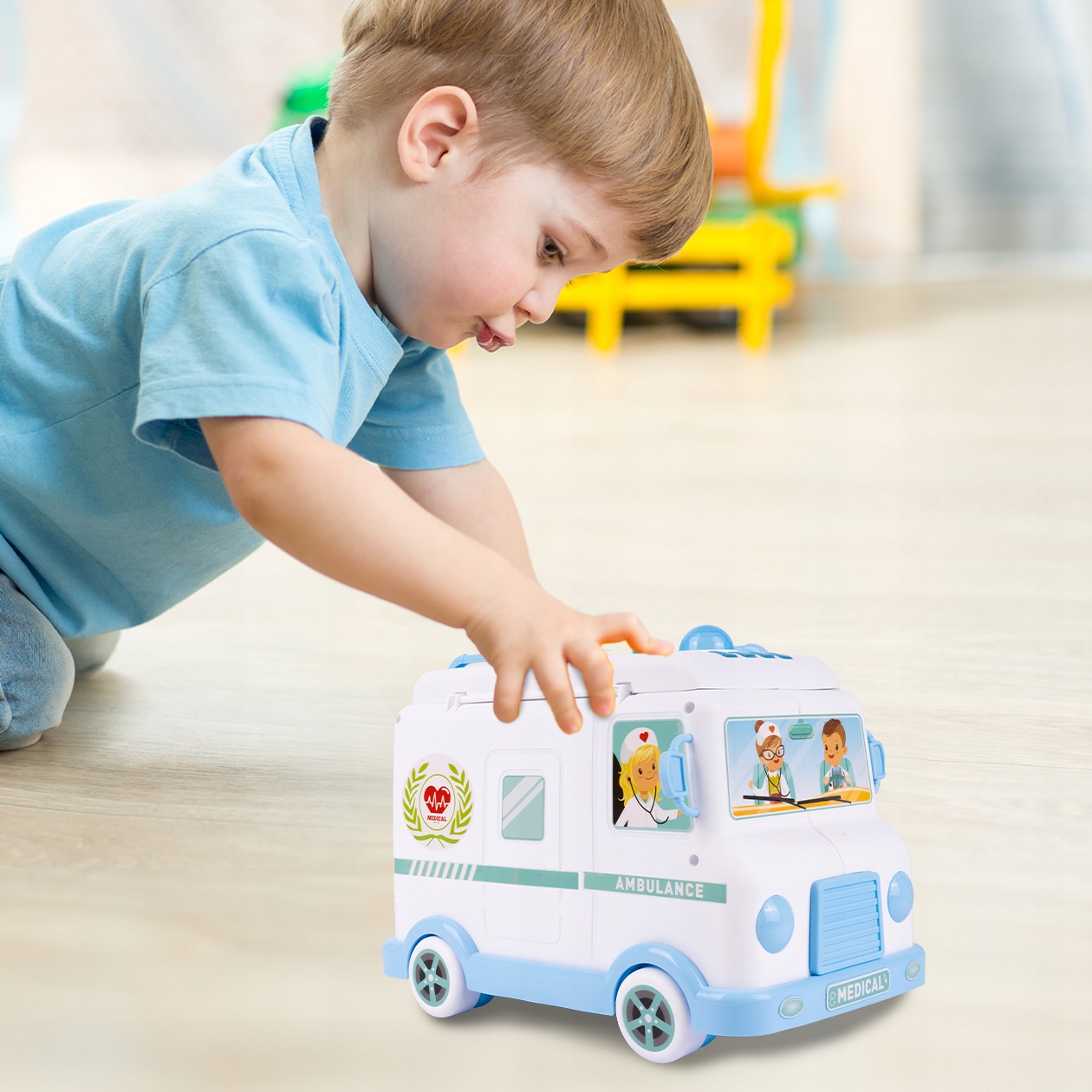 ZESTAW LEKARSKI AMBULANS AUTO KARETKA ZABAWKA DLA DZIECI Z LALKĄ I NOSZAMI Bohater brak