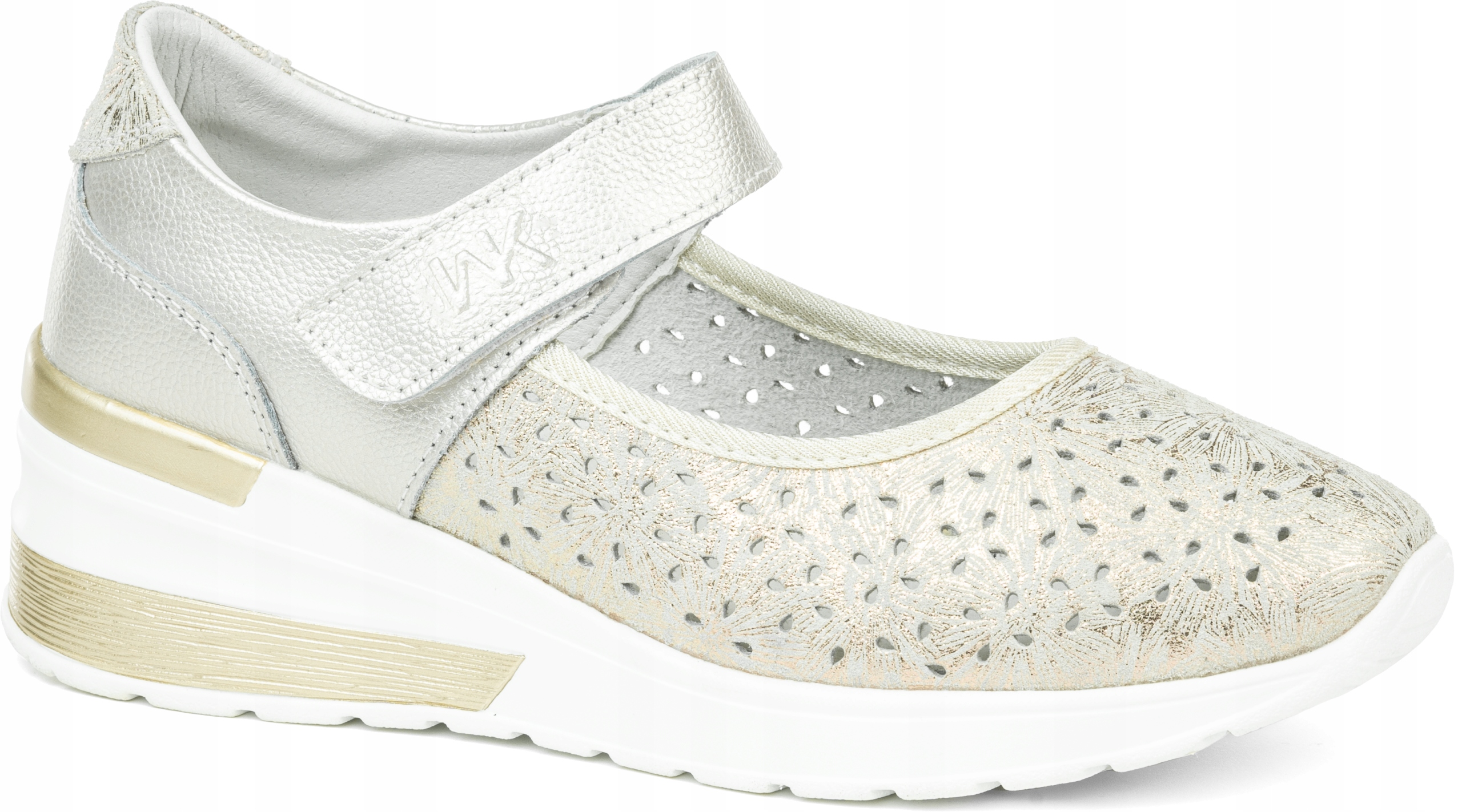 Kožené polobotky na platformě Ažurové dámské zlaté módní Suchý Zip Wojtyłko 41