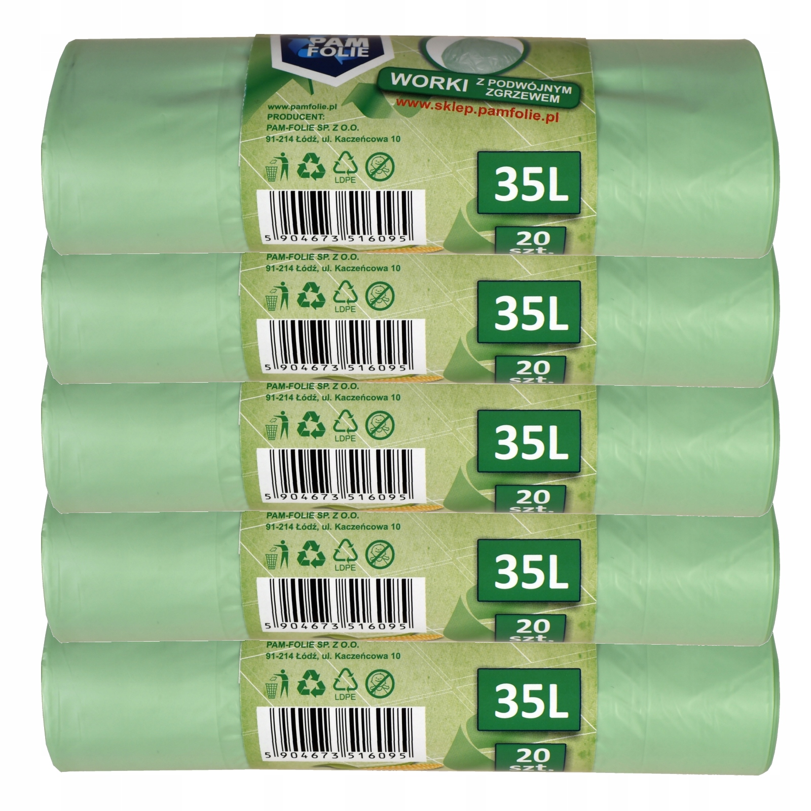 

Worki Na Śmieci Biodegradowalne Kompost 35L 100szt