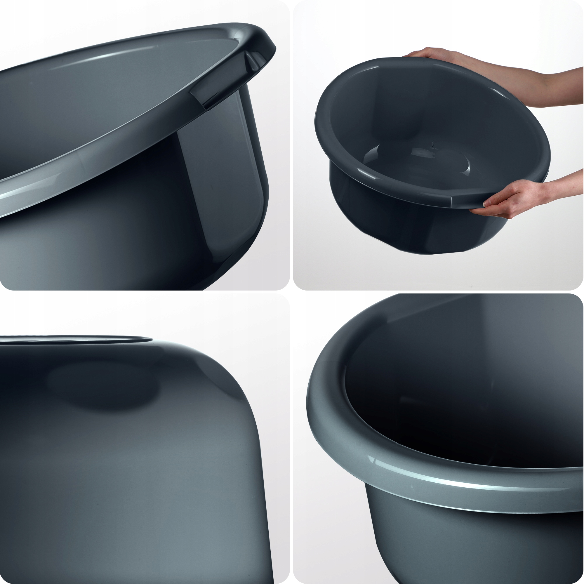 MISKA PLASTIKOWA OKRĄGŁA 25 L NA PRANIE MIEDNICA DUŻA Z UCHWYTAMI Kolor szary