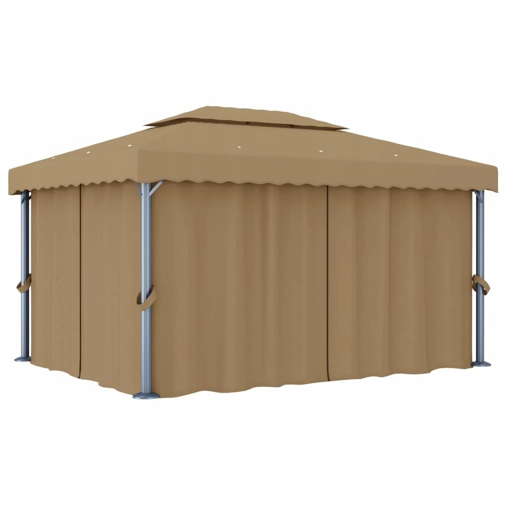 Zahradní altán se závěsy, 4 x 3 m, barva taupe, hliník Lumar