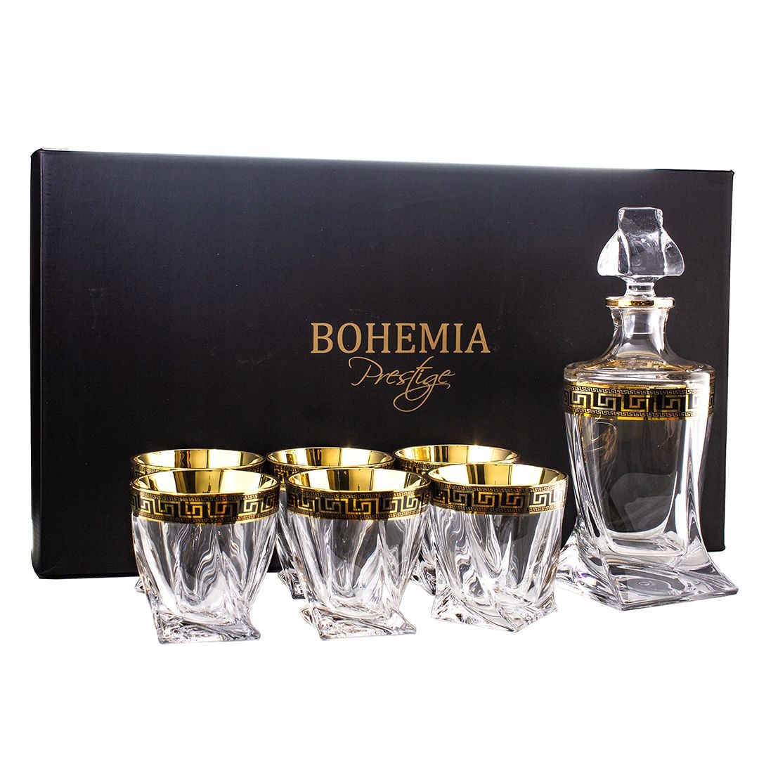 Bohemia Prestige Verso Gold Zdobený Set Na Whisky Karafa 6 Pohárov