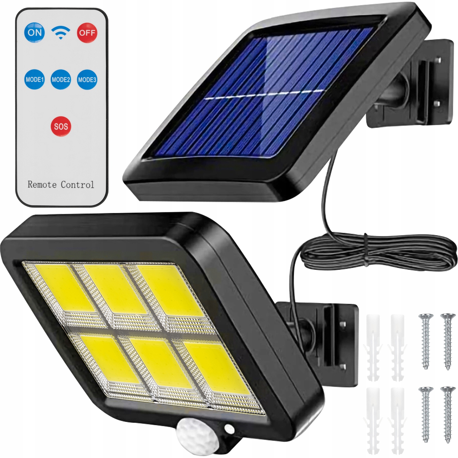 

Lampa Solarna 120COB Czujnik Ruchu Zmierzchu Pilot