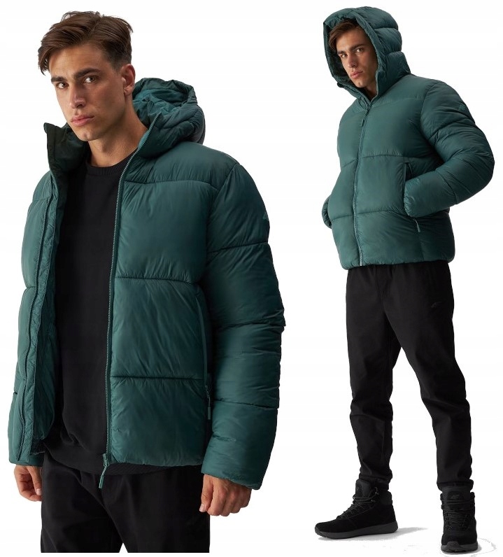 4F Teplá pánská Zimní Bunda prošívaná péřová bunda TDJAM480 > L