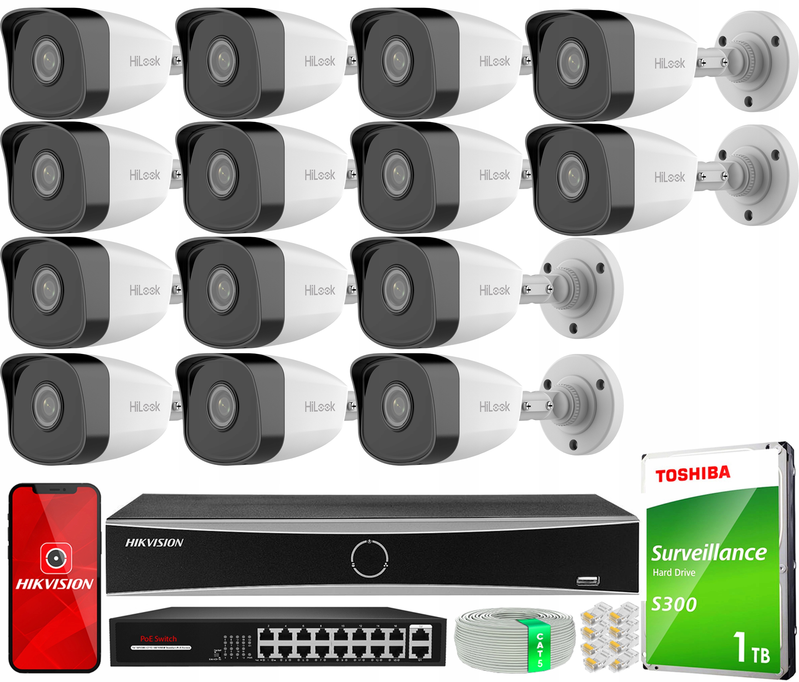 Sada pro monitorování Ip 14x Kamera 2MPx IPCAM-B2 IR30 HiLook by Hikvision