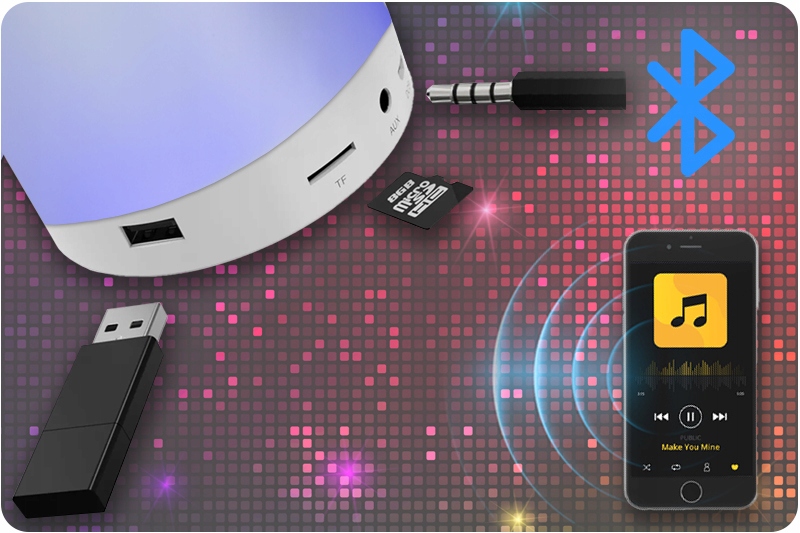 KOLOROWA LAMPKA LED RGB Z GŁOŚNIKIEM BLUETOTH DYSKOTEKOWA DO POKOJU DZIECKA Długość/wysokość 12 cm