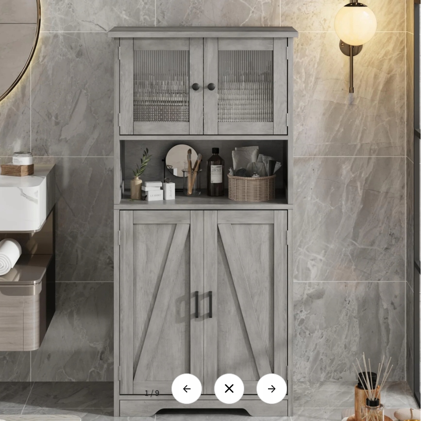 Kuchynská skrinka, príborník, regál 128 cm so 4 dverami, šedá