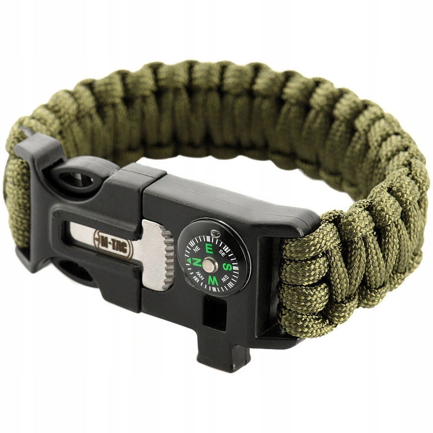 M-Tac Bransoletka Paracord z krzesiwem kompasem i gwizdkiem Olive rozmiar L
