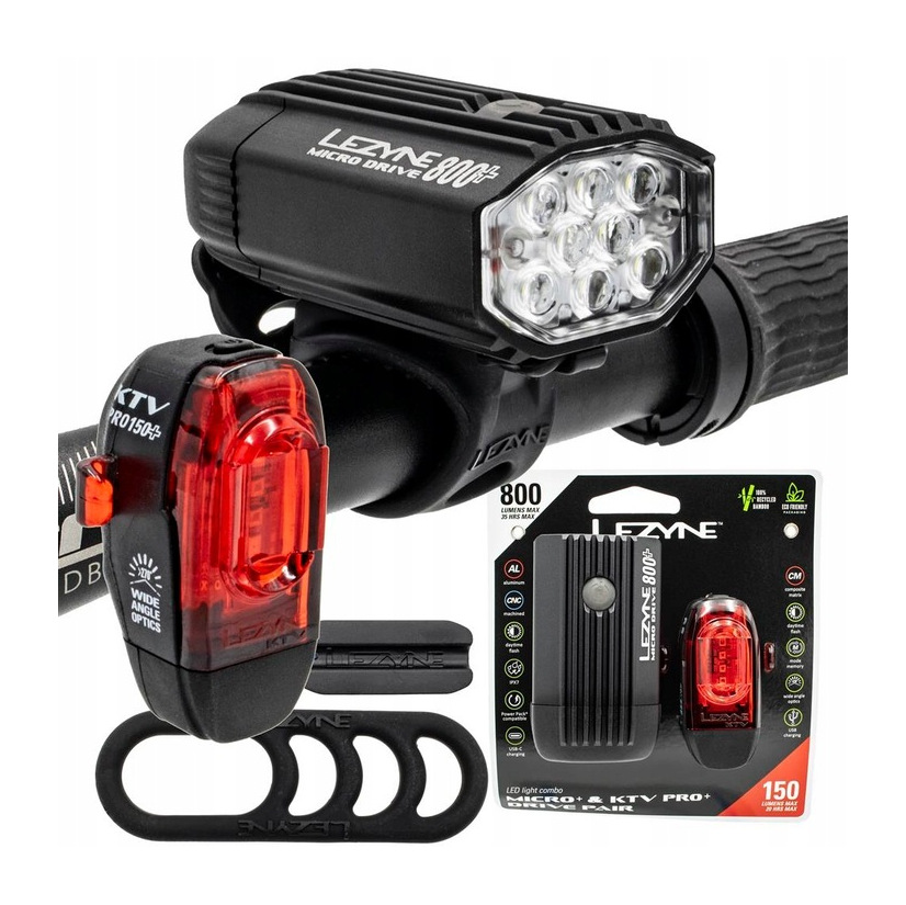 Světlo na kolo přední zadní Lezyne Micro Drive 800 Ktv Drive 800x150lm Set