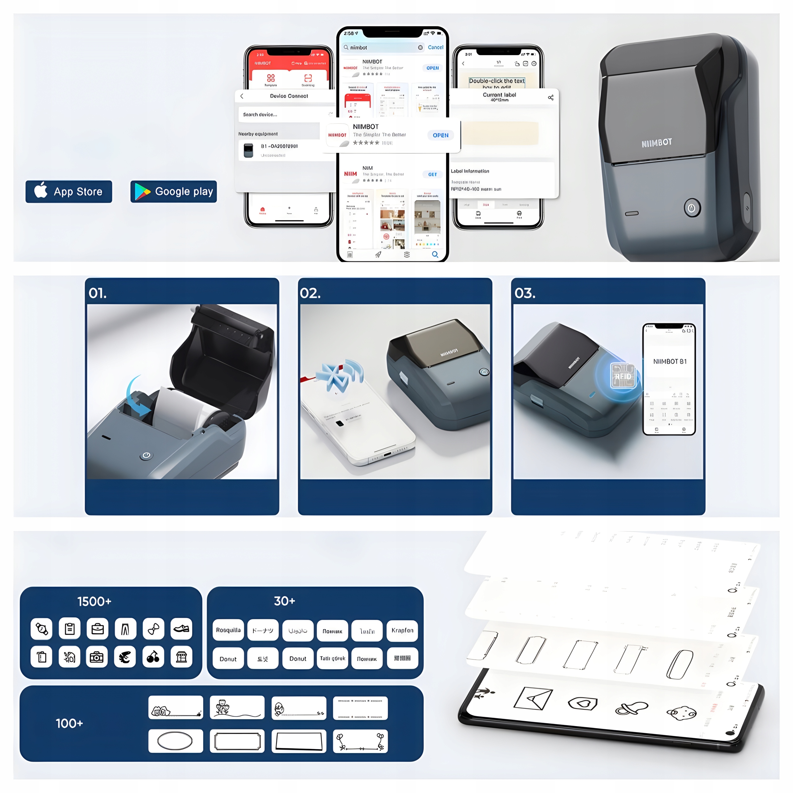 Mini drukarka etykiet NIMBOT B1 Bluetooth 20-50 mm +Taśma, iOS Android Model B1