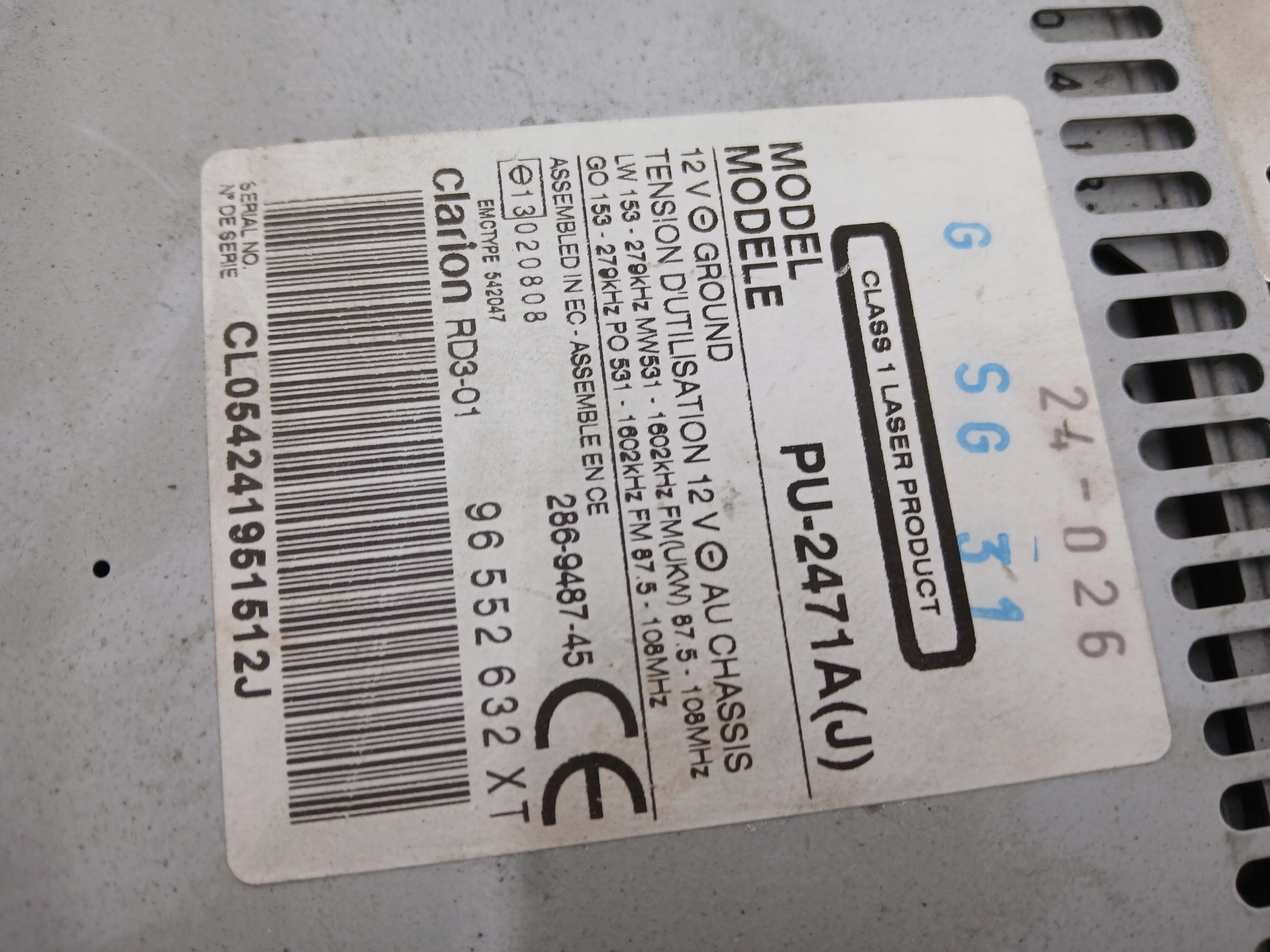 CITROEN C3 et RADIO Fabrique CD 96552632XT