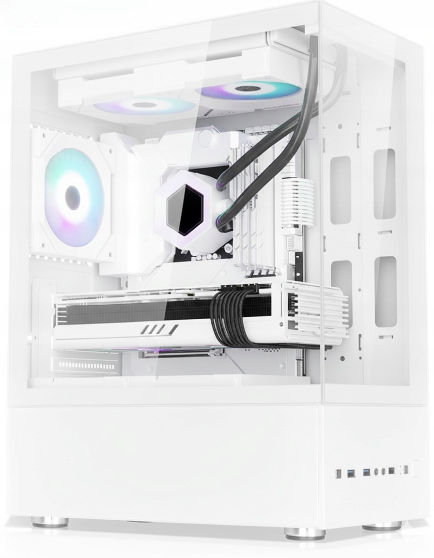 Obudowa Akwarium Atx Usb 3.0 biała przewiewna zatrzaski 1x wentylator Rgb