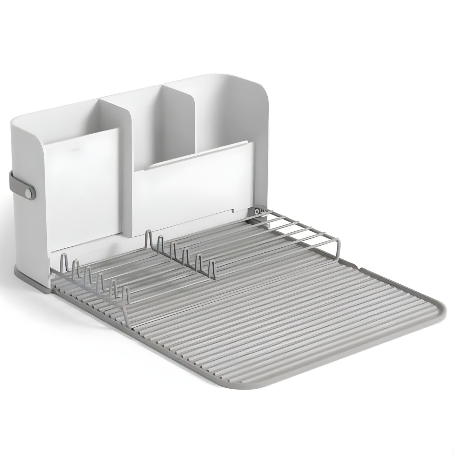 Odkapávač na nádobí bílá, skládací odkapávač s podložkou a nádobou Sling