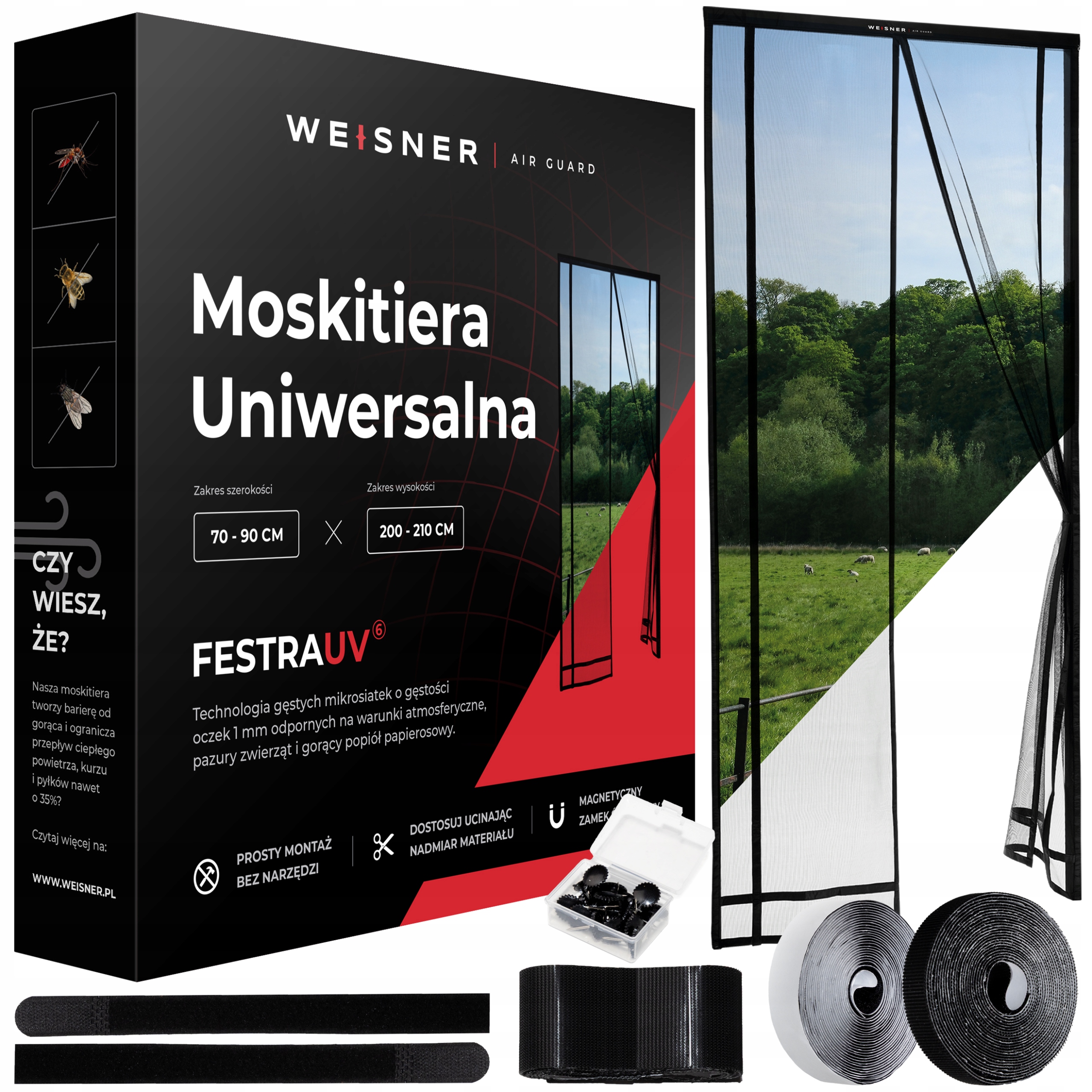 Weisner Moskitiera Magnetyczna Drzwi Tarasowe Balkonowa 70/80/90 x 200/210