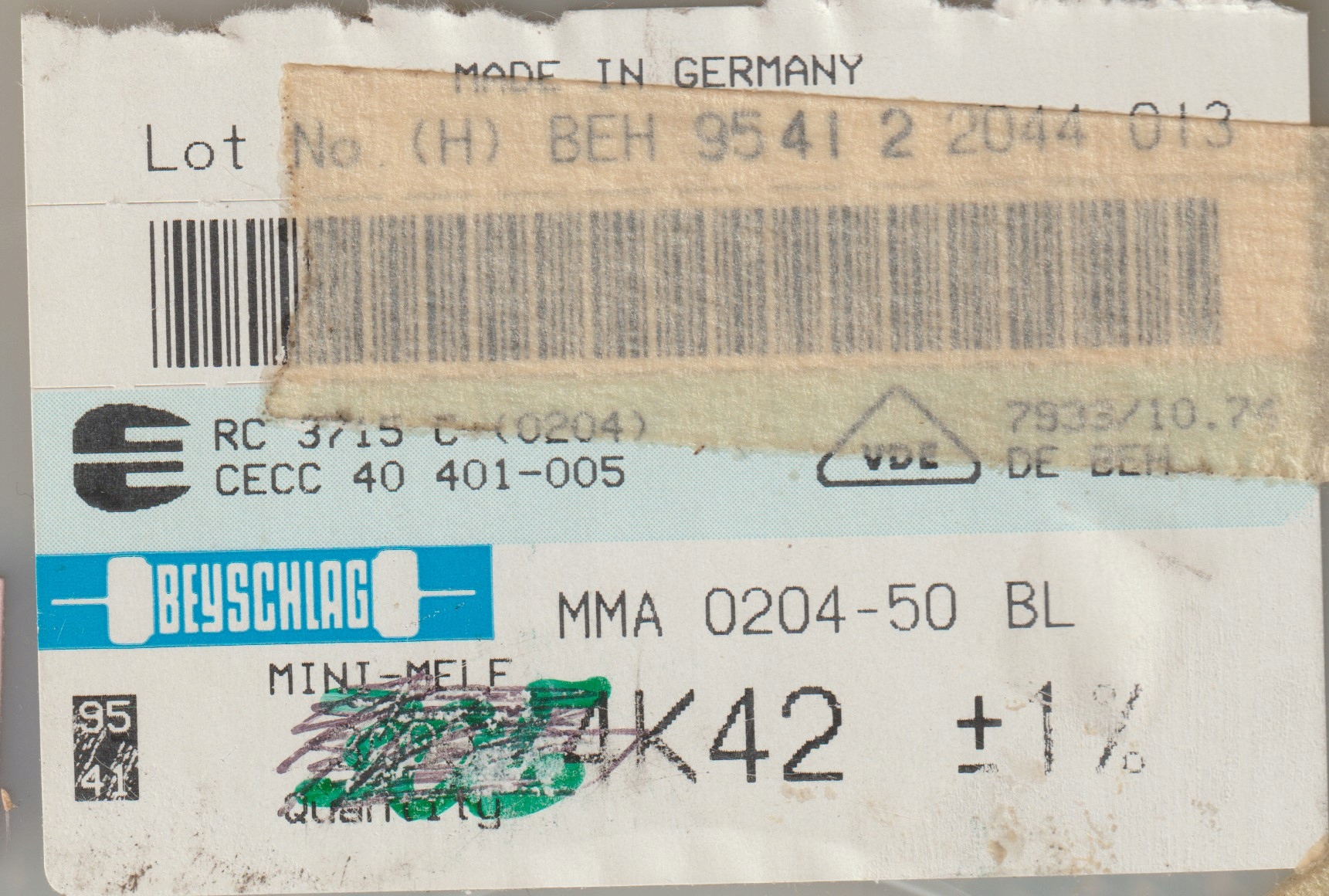 [100szt] 4K42 1% 50ppm rezystor Smd minimelf MMA0204 Beyschlag low noise