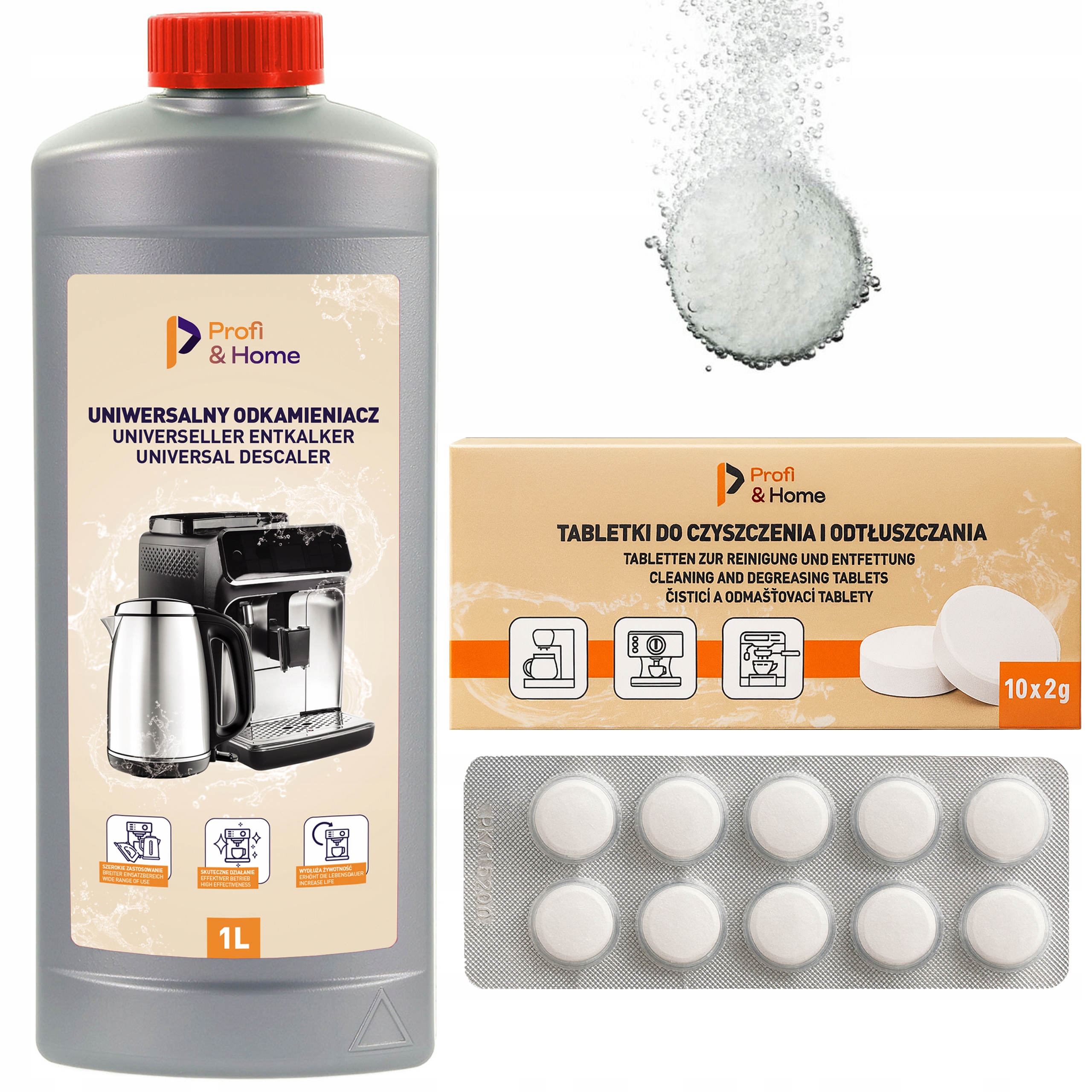 Zestaw do czyszczenia ekspresu Profi&Home Odkamieniacz 1l Tabletki 10szt