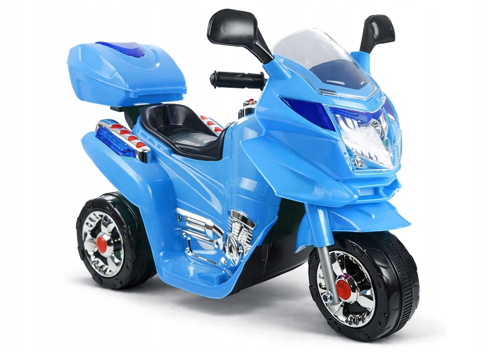 Motorek elektryczny dla dzieci 6V z Led, dźwiękiem i kufrem niebieski