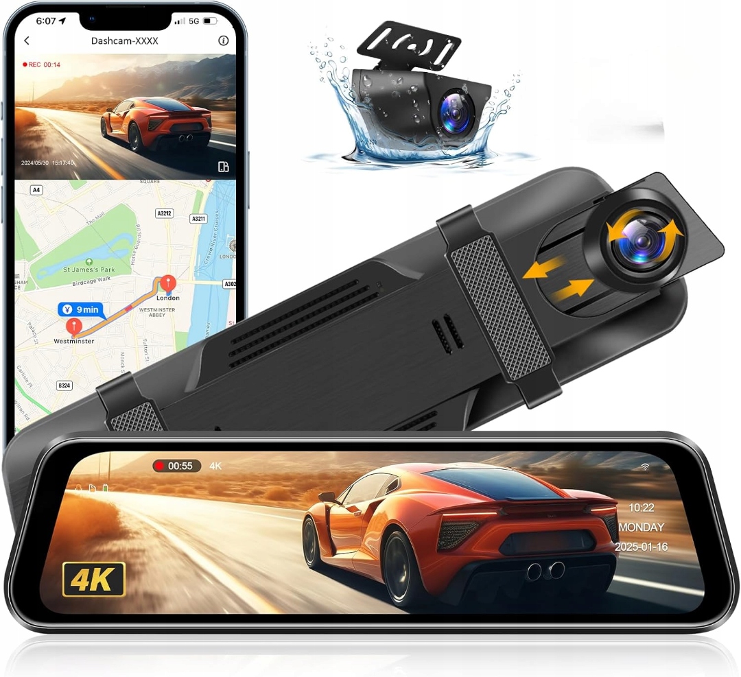 Autokamera Videorekordér Vtopek Dashcam 10" Spätné Zrkadlo