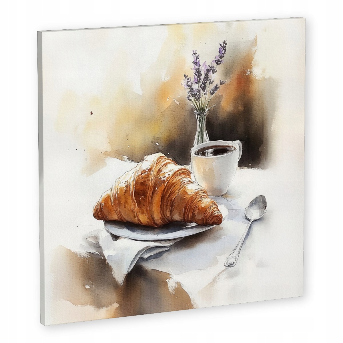 Obraz Na Plátně Plátno Stůl Káva Espresso Croissant Rohlík Levandule 60x60
