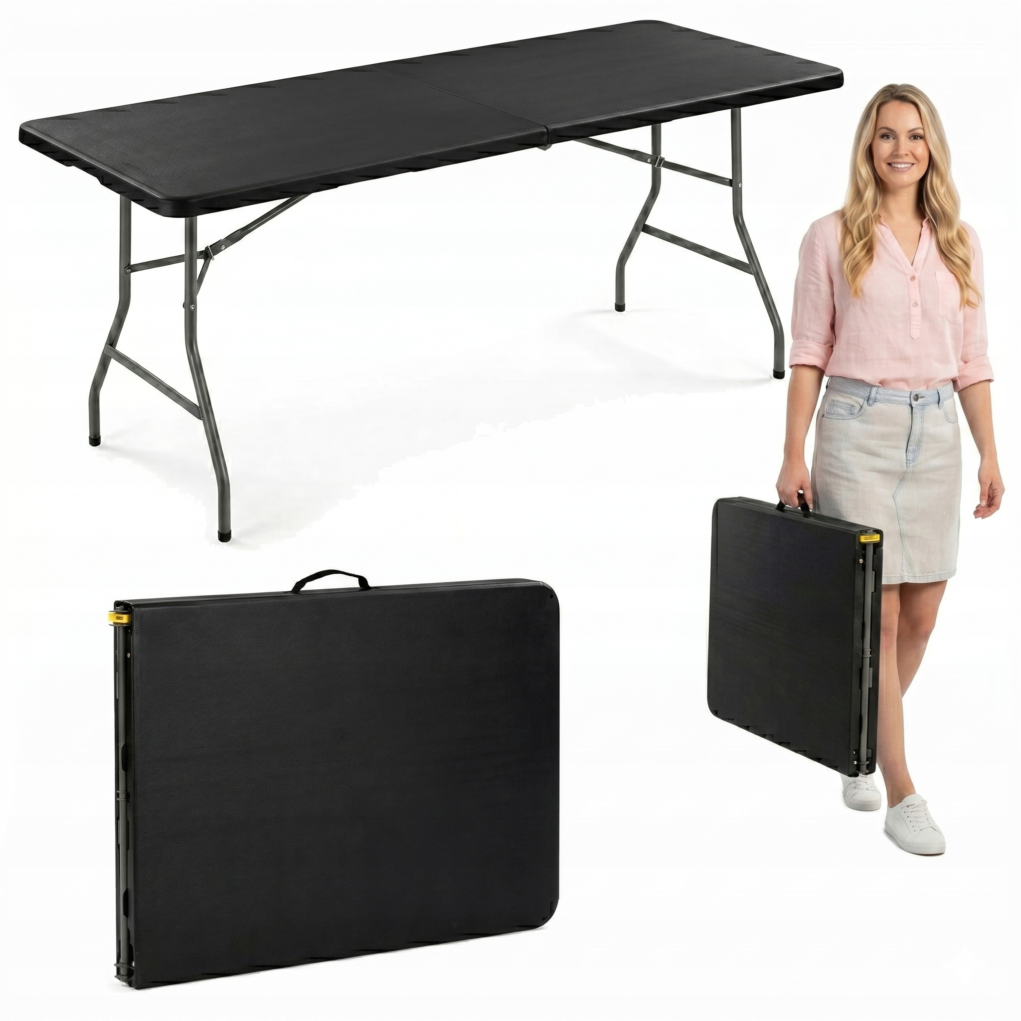 Stół Ogrodowy Cateringowy Bankietowy Czarny Składany Walizka 180x70cm