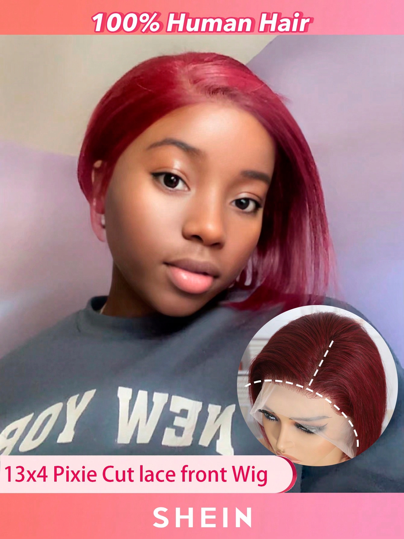 Shein Krótka peruka burgund