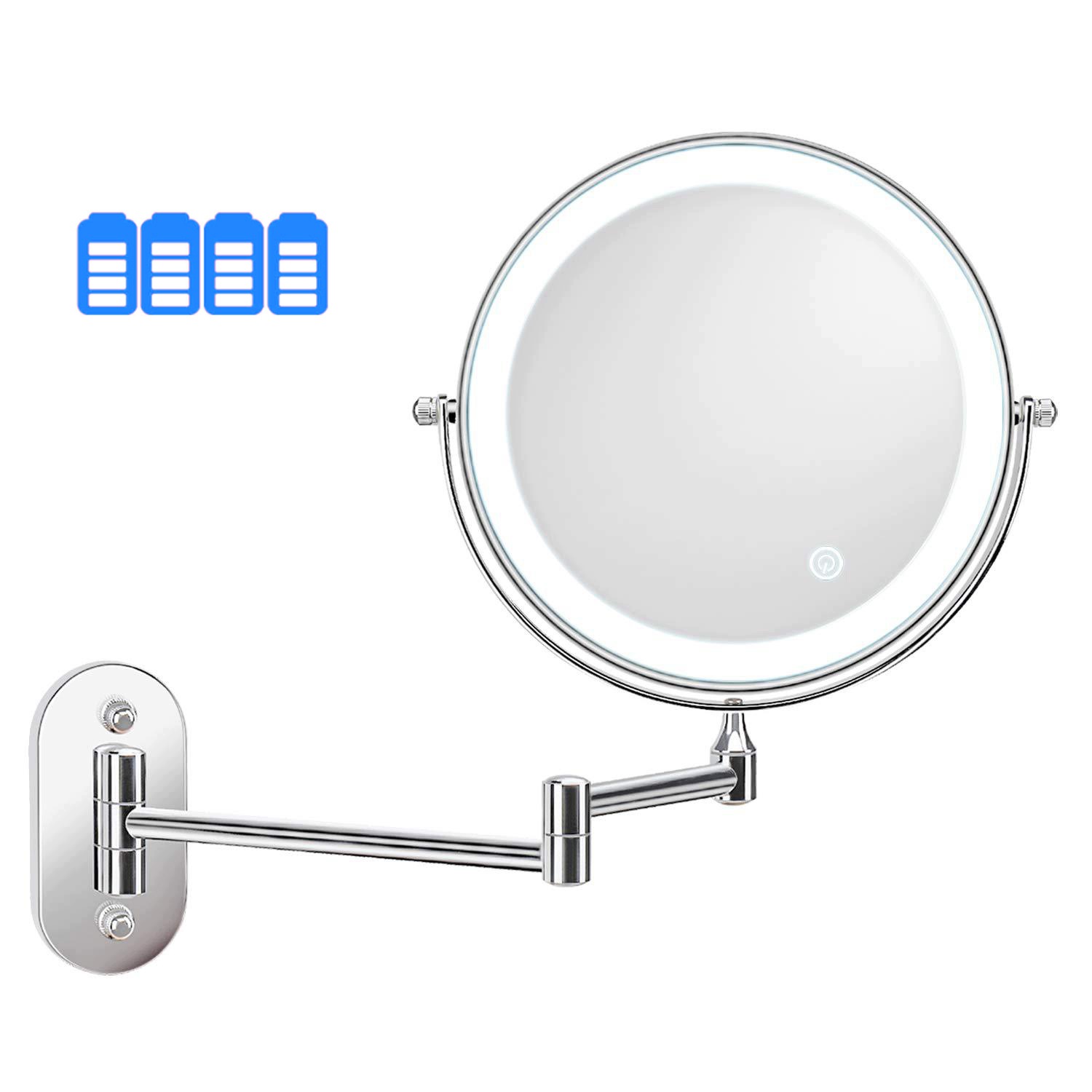 Kosmetické zrcátko na make-up s Led podsvícením, otočné, stříbrné, kulaté