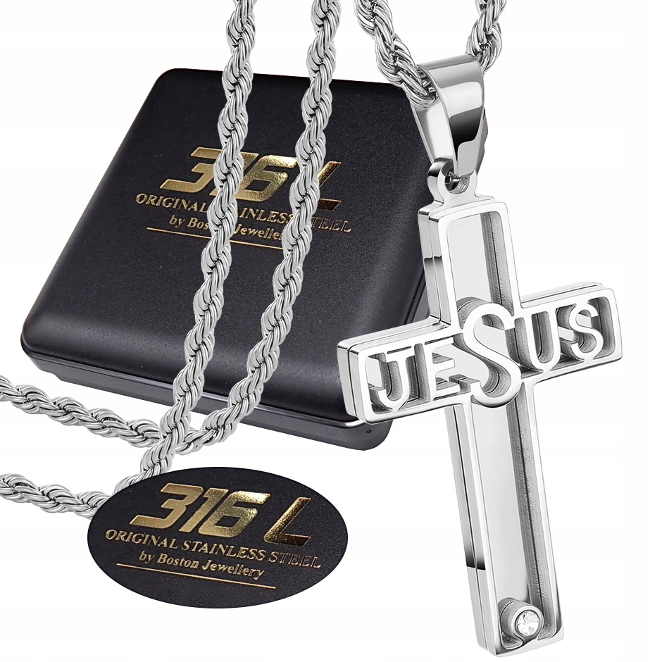 Stříbrný Řetízek S Křížkem Ocel 316L Pěkný Královský Spolt