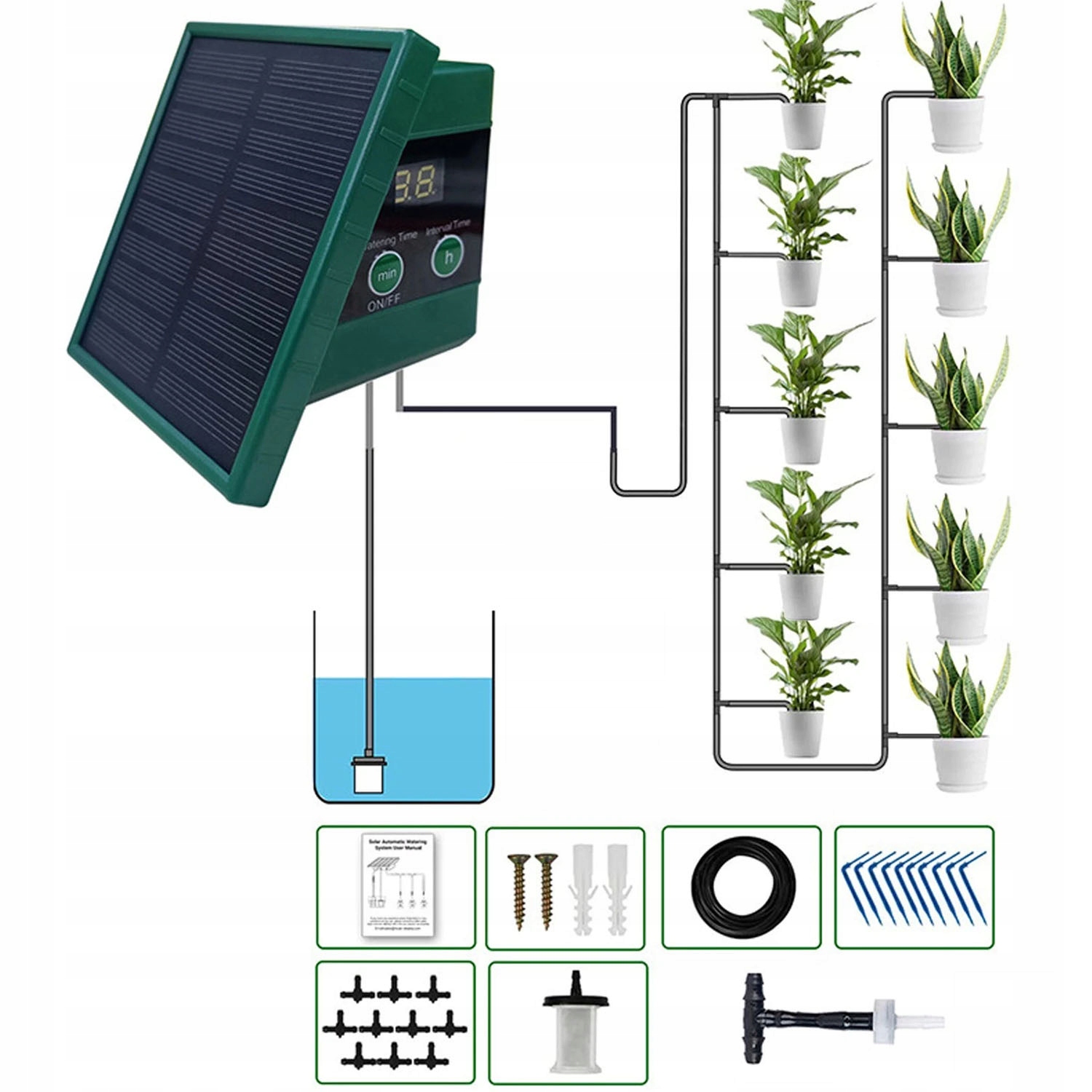 Sada solárního kapkového zavlažování s časovačem Automatický systém