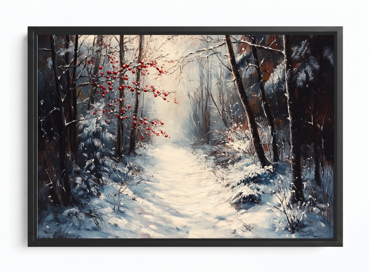 Obraz Rám Americký Box Les Stromy Cesta Stezka Sníh Zima Jeřabina 60x40
