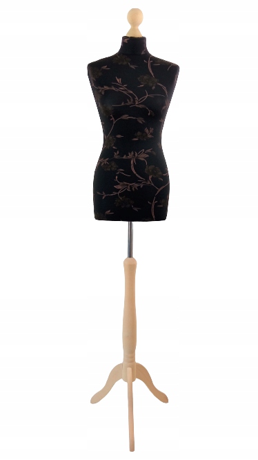 Krejčovský figurín 36 S/m Černý floristický vzor květiny stojan Eko premium