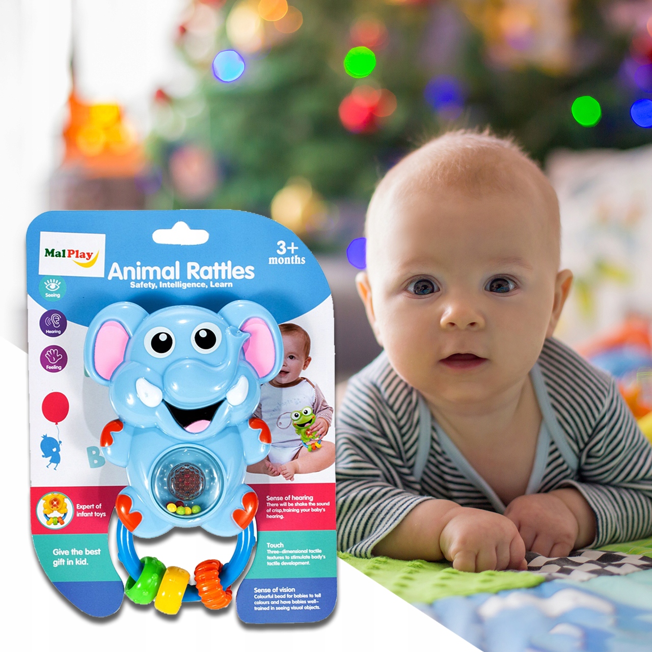 GRZECHOTKA SŁONIK ŚWIECĄCA GRYZAK INTERAKTYWNA ŚLICZNA DLA DZIECKA MALUCHA Kolor dominujący odcienie niebieskiego