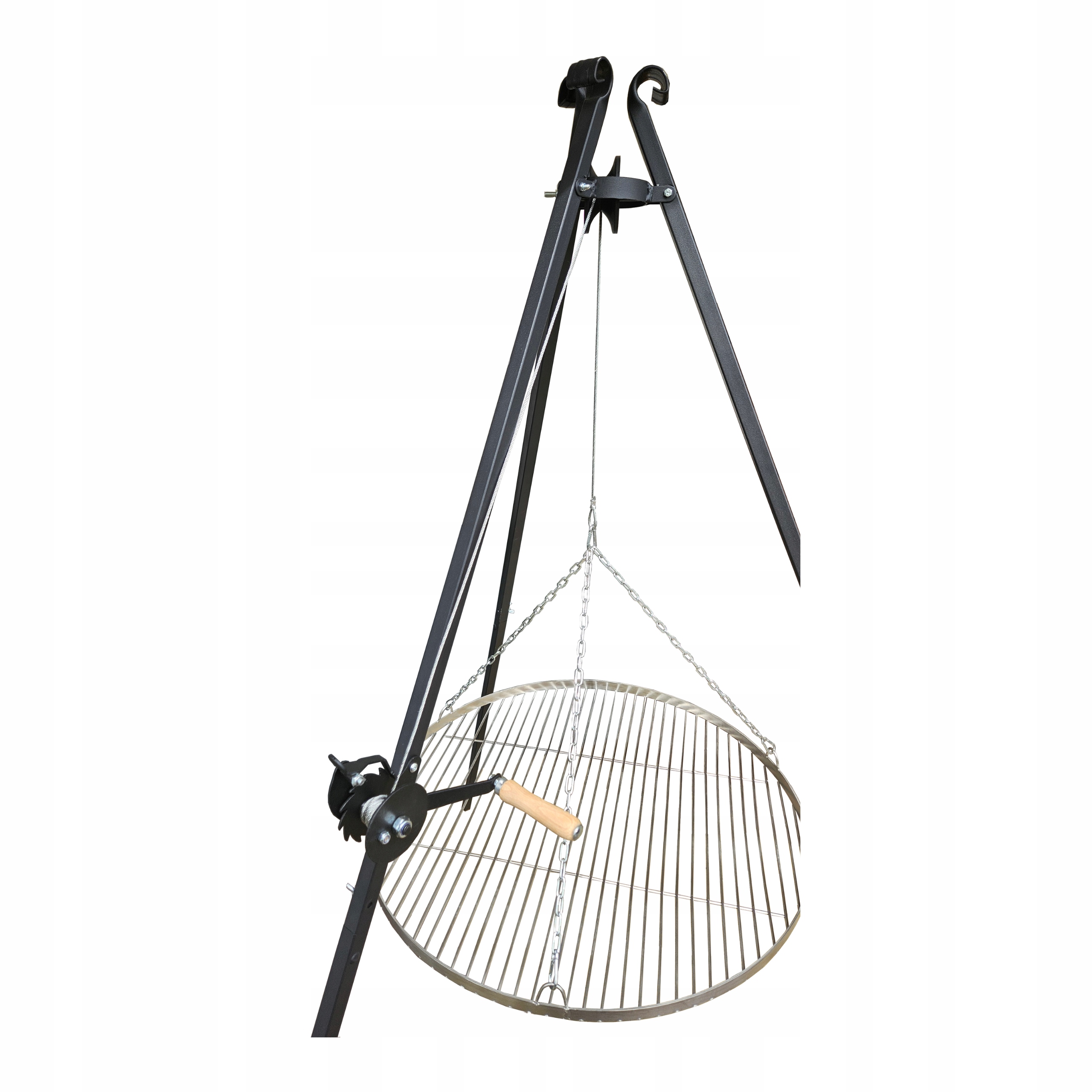 Grill Trójnóg Ogrodowy 185 cm ruszt nierdzewny regulowany kołowrotek