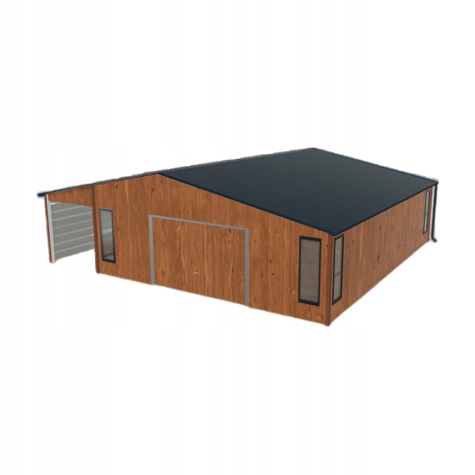 Plechová garáž 7x8.5 m s přístřeškem Zlatý dub