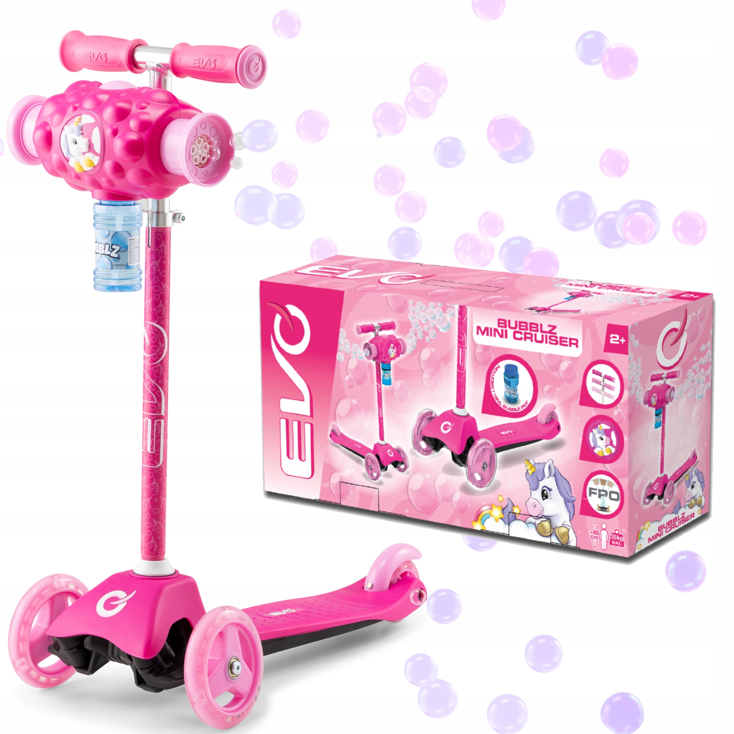 Evo Hulajnoga Trójkołowa Różowa Dla Dzieci Bubblz Mini Cruiser Bańki 3+