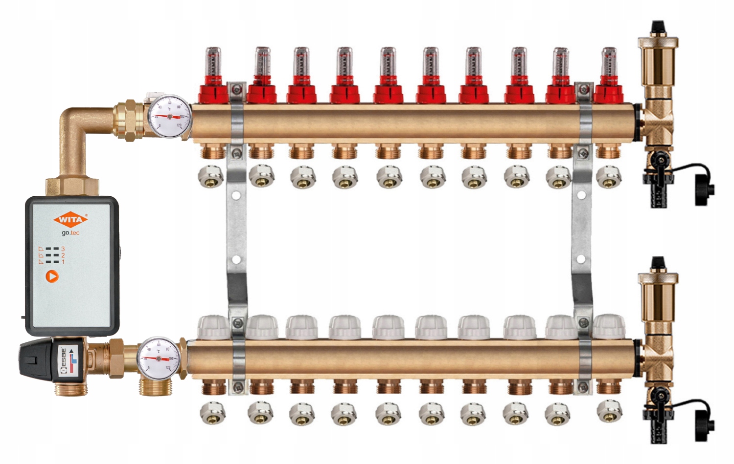 Mosazný Podlahový Rozdělovač 10 Čerpací Skupina Vítá Go.tec Pex Konektory