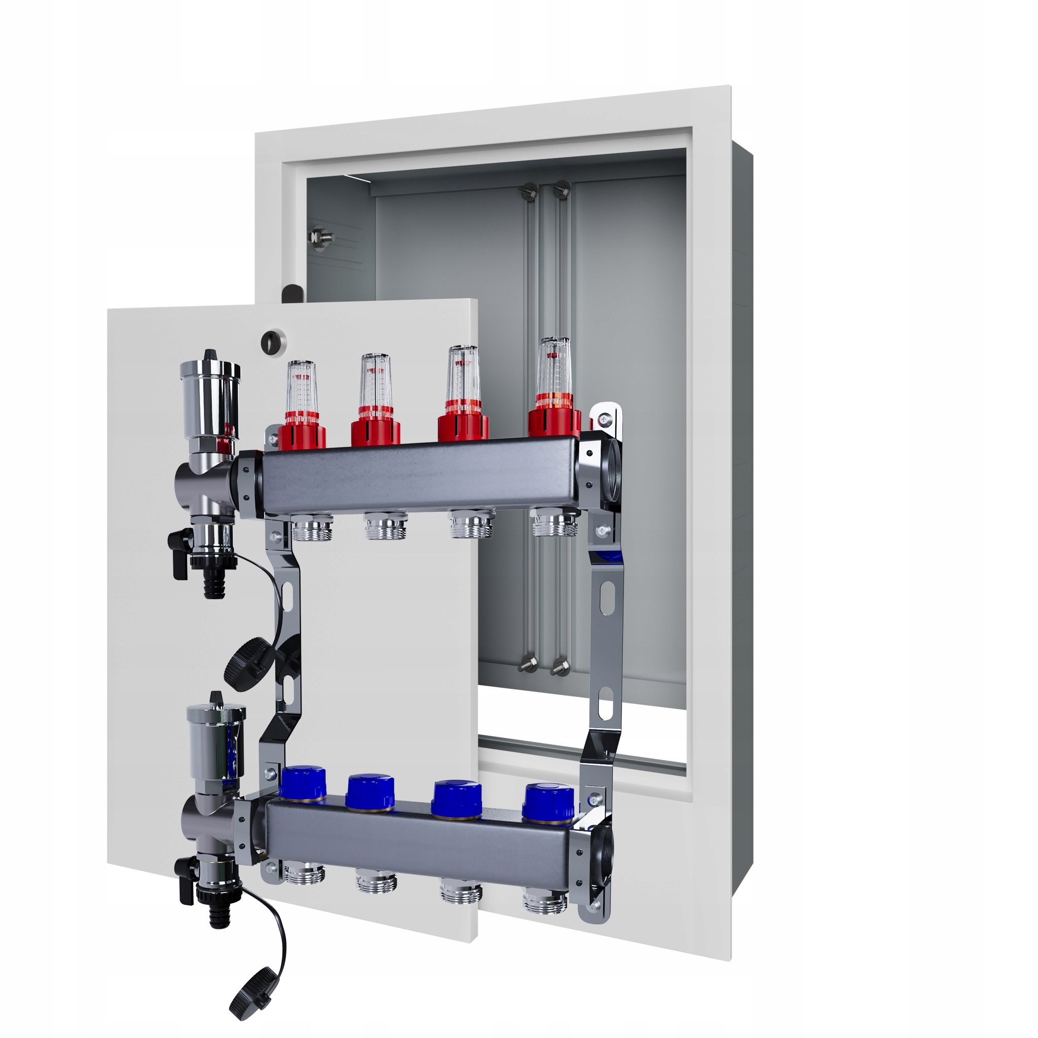 Rozdělovač pro podlahové vytápění 4 nerezový s podomítkovou schránkou