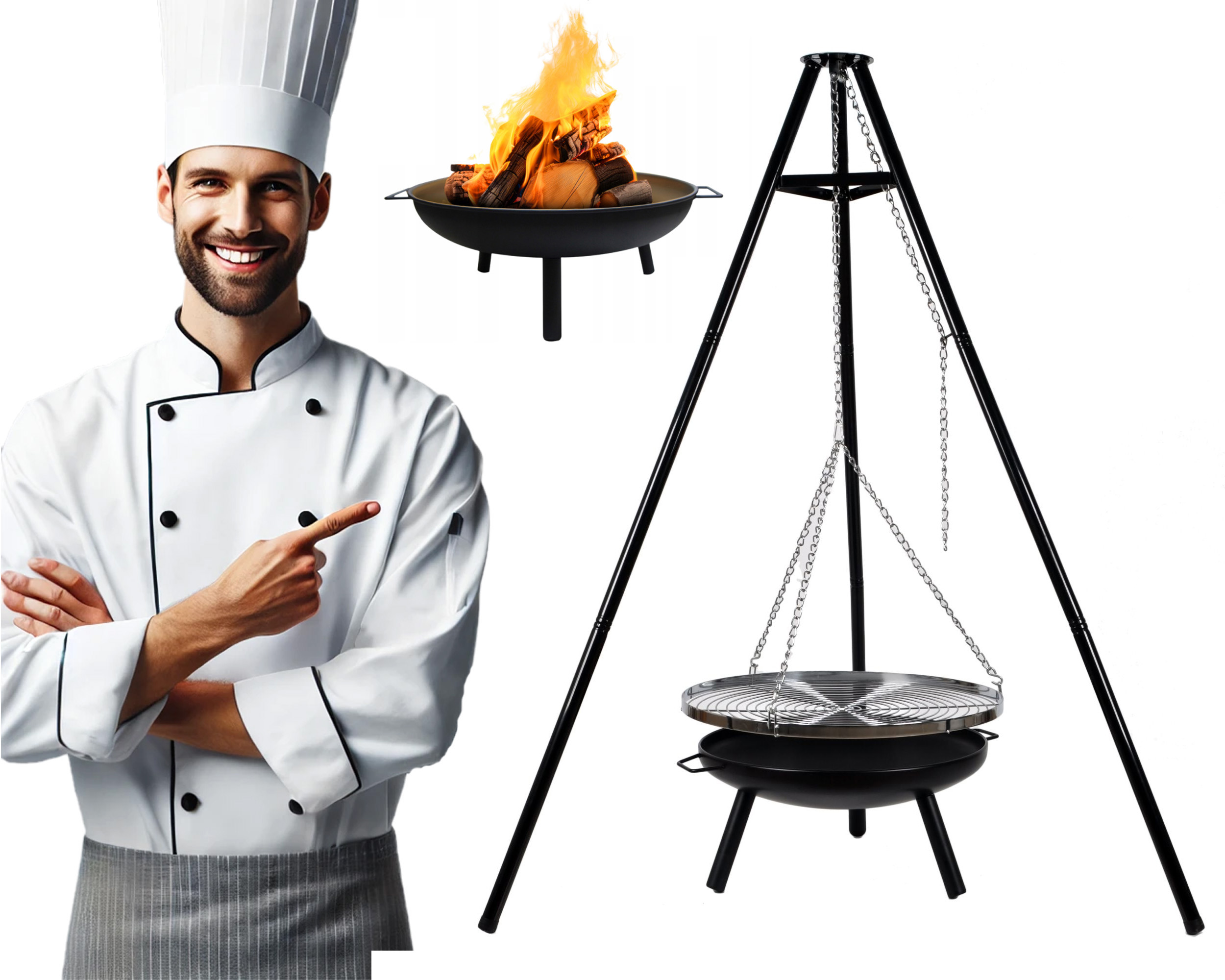 Palenisko Ogrodowe Grill Ogrodowy Trójnóg Ze Stelażem Ruszt 60CM