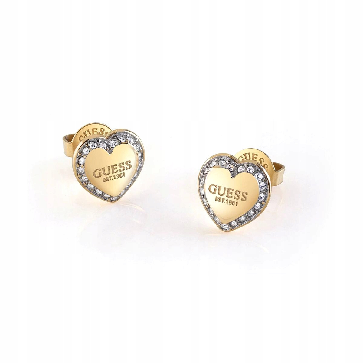 Zlaté náušnice Guess srdce s krystaly Guess Fine Heart JUBE01427JW