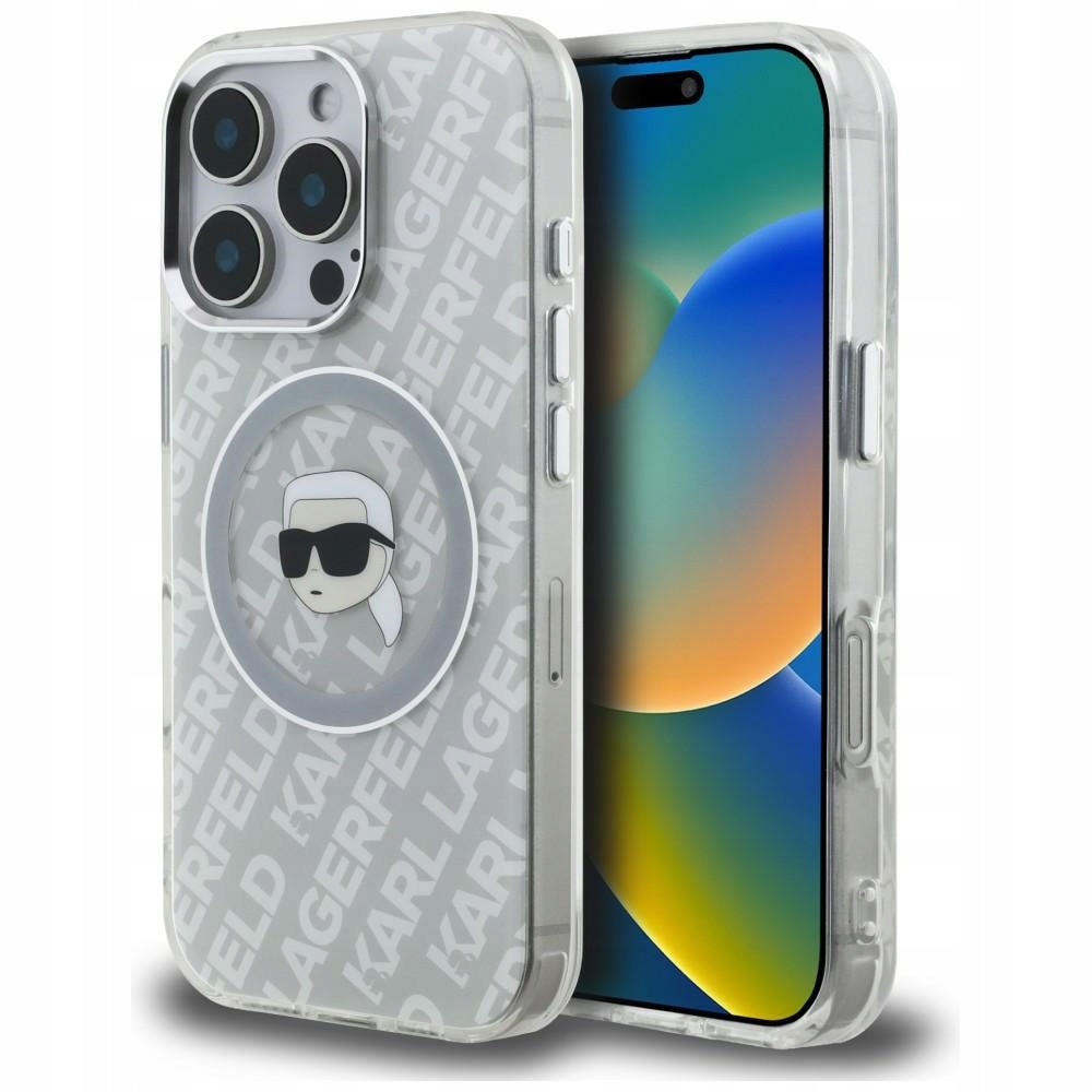 Pouzdro iPhone 16 Pro MagSafe šedé Karl Head Logo Lagerfeld