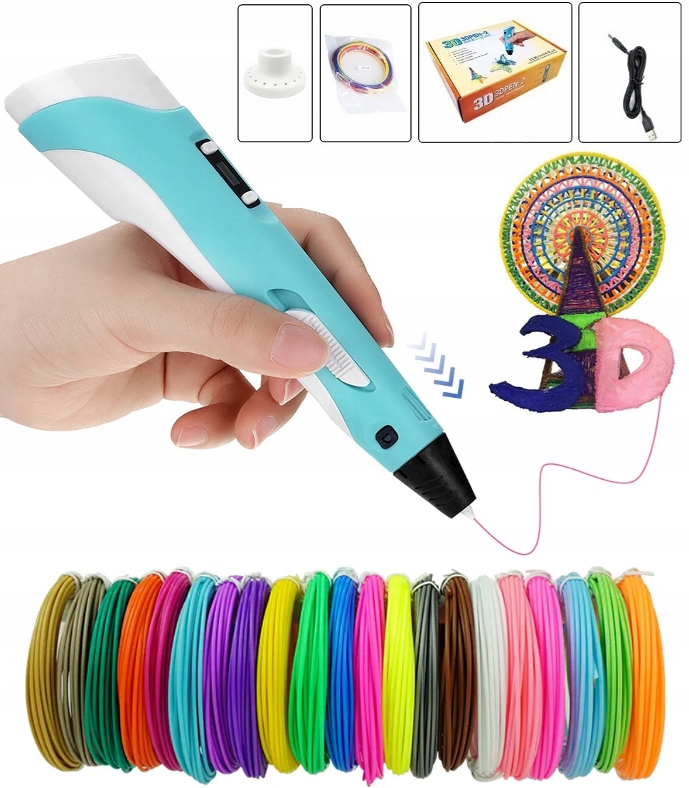 DŁUGOPIS DRUKARKA 3D PEN MAGICZNY WKŁADY 210 M PLA KSIĄŻKA Z SZABLONAMI 6w1 Wiek dziecka 5 lat +