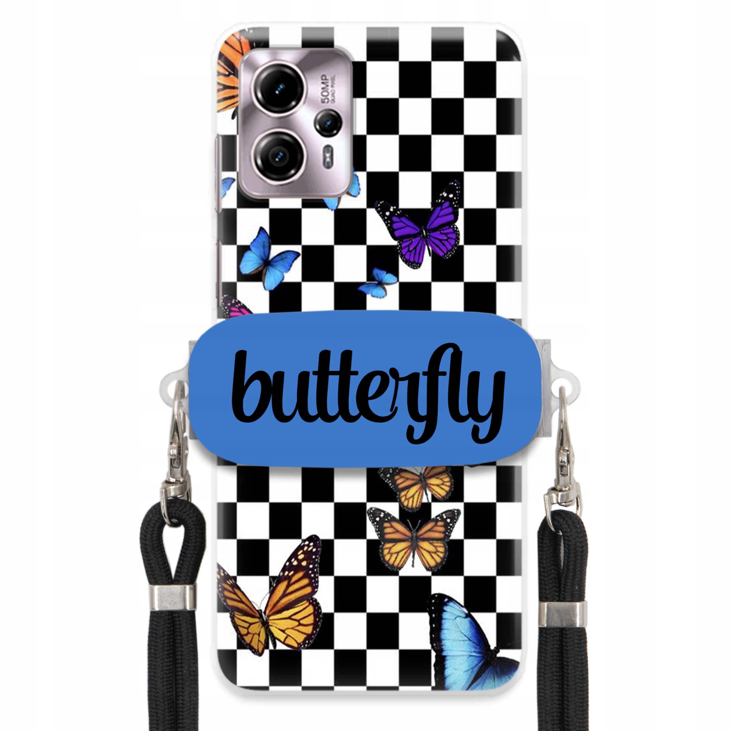 Pouzdro Pro Motorola G13 Case Obdélníkový Úchyt Černé Vodítko Butterfly Motýli