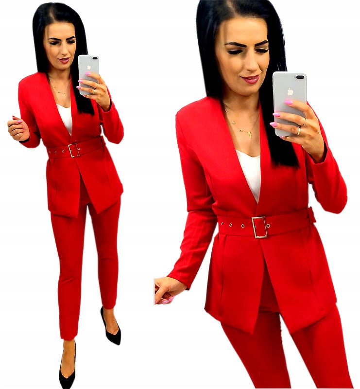 Dámský oblek s páskem a přezkou Červený S