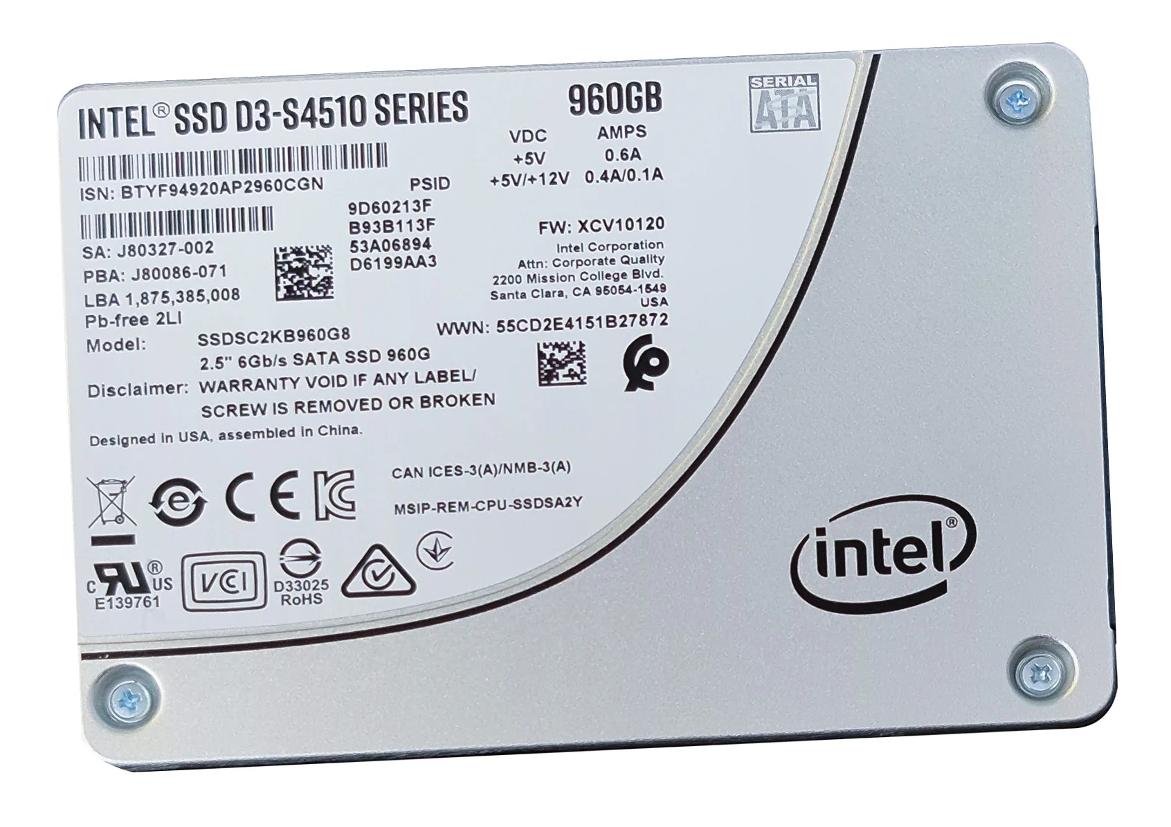 Nowy Dysk Intel 960GB Sata Ssd 2,5" 6Gb S4510 SSDSC2KB960G8